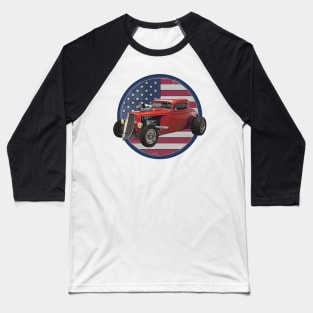 Vintage American Hot Rod Coupe Car Illustration Baseball T-Shirt